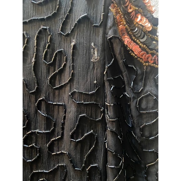 Laurence Kazar Vintage Beaded Silk Blouse Black Copper Sequin Swirl Top Small - Picture 13 of 15